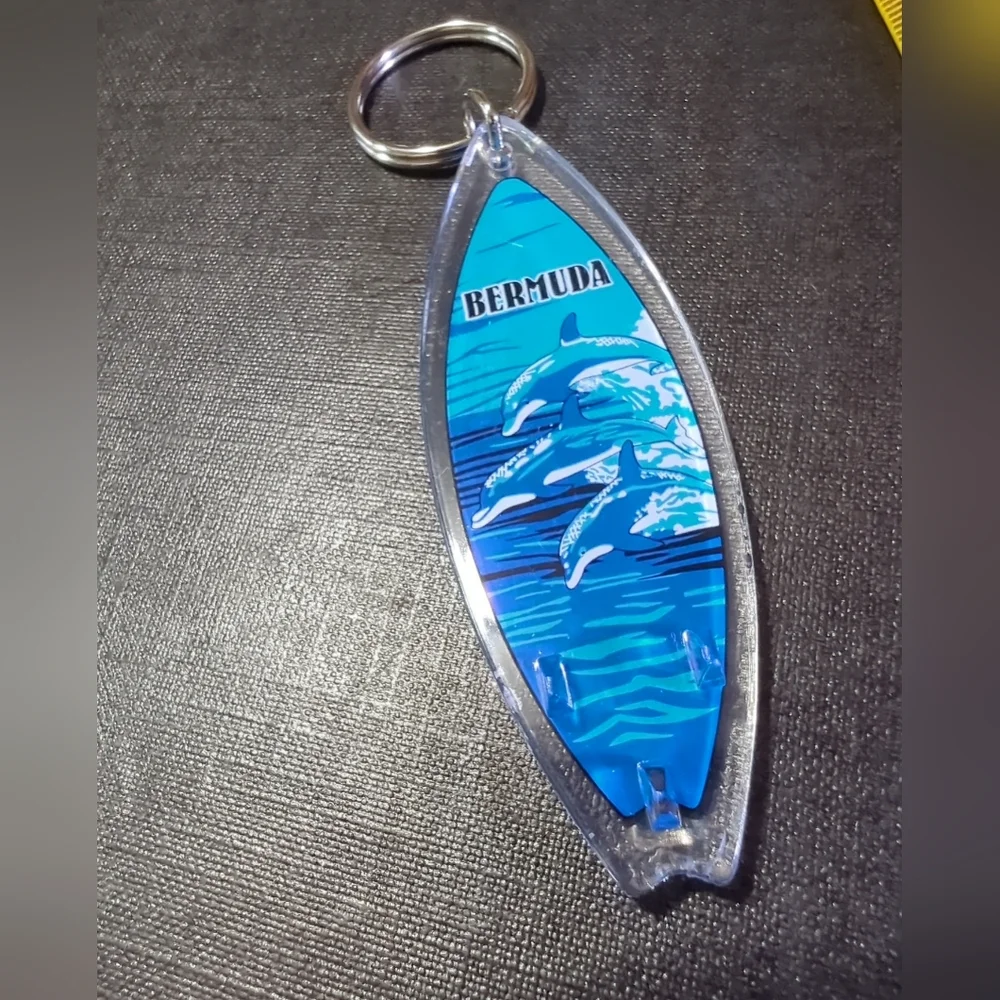 Bermuda Dolphins Surfboard Keychain/Key Ring NWOT